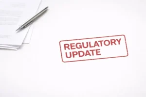 A red stamp on a white document reads REGULATORY UPDATE, signifying that Glyoxylic Acid Banned in Israel.